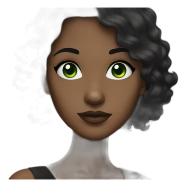 Woman with green eyes and black wavy hair wearing a black dress sticker