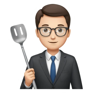 man with glasses wearing a suit and holding a spatula - full size sticker