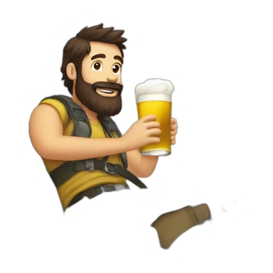 Dark hair beard man drinking beer riding outside a plane sticker