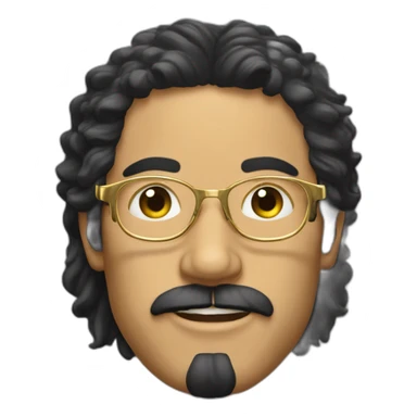 greek guy with big 80s gold eyeglasses, black hair mullet and beard sticker