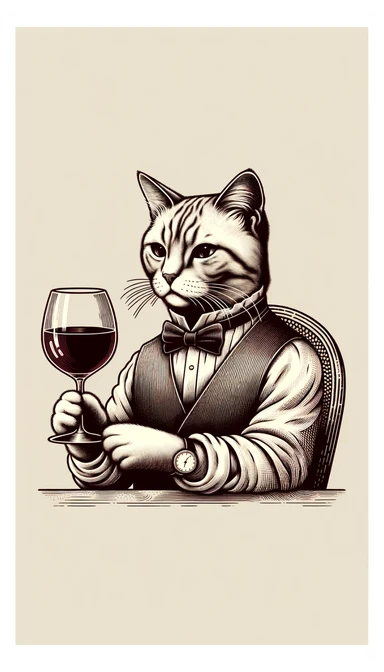 кот с бокалом вина в лапе в нарисованном стиле с нейтральным фоном sticker