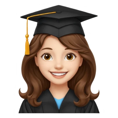 Graduated Students, Cheerful girl, long brown wavy hair, wearing graduation cap sticker