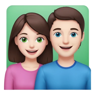 pink polaroid photo of a couple thats white with brunette hair blue and green eyes sticker