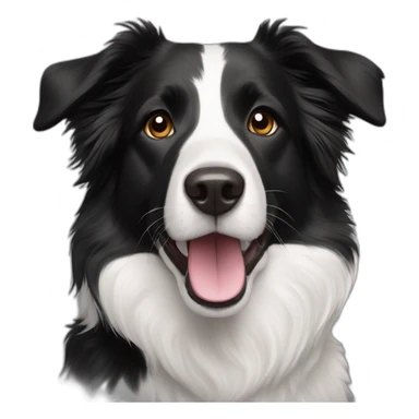 white and black dog with dark brown eyes happy mixed breed as border collie 2 years old with sticker
