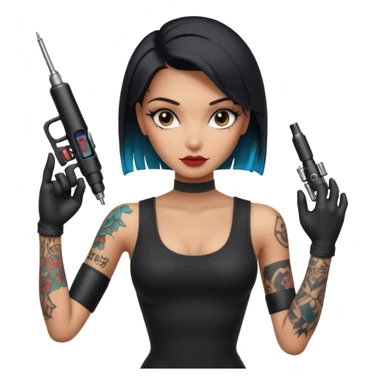 a cool looking ai robot half human sexy female tattoo artist sticker