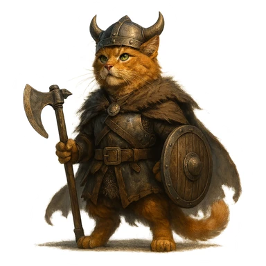 valorous ginger cat Viking, Valhalla, heroic pose, Norse mythology atmosphere sticker