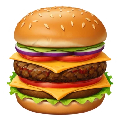 burger emoji with halved bun, salad, pickle, onion, tomato cutlet, sauce, cheese, halved bun sticker