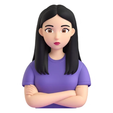 white girl, black long straight hair, brown eyes, dark eyebrows, small lips, black t-shirt sticker
