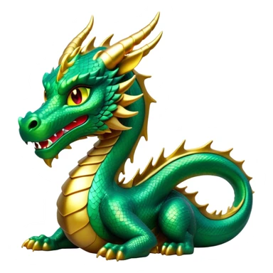 Cinematic Noble Dragon Portrait Emoji, Poised and majestic, with a sinuous, elongated build and shimmering, scale-covered skin in hues of emerald and gold, piercing, fiery eyes, Simplified yet sharp and sophisticated features, highly detailed, glowing with a mystical, radiant glow, high shine, intelligent and formidable, stylized with an air of ancient power, focused and attentive, soft glowing outline, capturing the essence of a watchful and legendary dragon that feels as though it could soar out of the screen with effortless authority! sticker