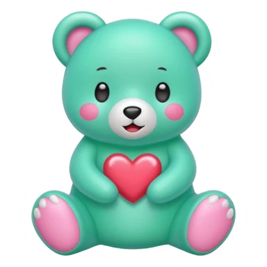 Oso gummy color verde agua  corazón rosa kawaii con cuerpo entero parado sticker
