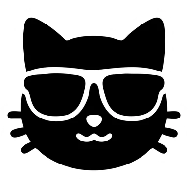 a cute cat in sunglasses, simple and bold design, solid filled icon style sticker