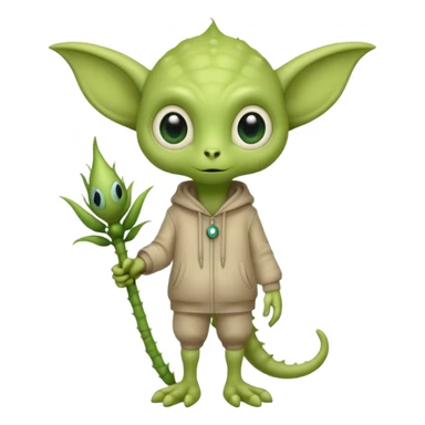 full body cute roughly humanoid peacefull alien furry with 2 legs and eye stalks stands upright and looks intelligent ...wears clothing. not green..looks happy and cudly... has 3 eyes...the alien has 3 eyes....it has an extra eye on a stalk sticker