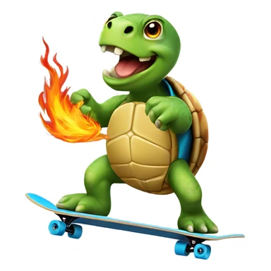 Turtle breathing fire riding a skateboard sticker