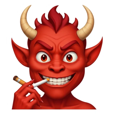 devil character inspired by the devil from The Emperor's New Groove, mischievous expression, smoking a cigarette sticker