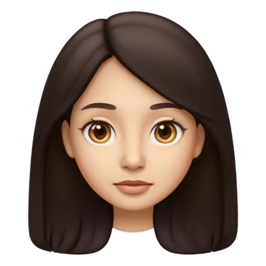 Emoji-style illustration, identical to modern Apple / iOS emoji style. Front-facing woman with long dark hair, neutral calm expression, big rounded eyes, soft gradients, smooth 3D-like shading. sticker