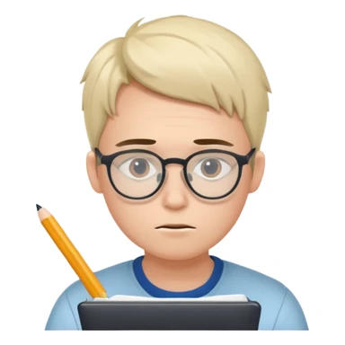 student stressed while writing a cv. in google/android style, which features clean and modern look and generally flat colours sticker