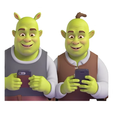 Shrek and Donkey texting on their phones sticker