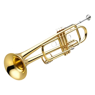 Create an elegant and detailed emoji representing the Bach Bb/F tenor trombone. The design should feature the smooth, shiny brass body of the trombone, showcasing its large, flared bell and curved tubing. Highlight the tuning slide with its polished metal finish, and the mouthpiece should be clearly visible. The trombone’s surface should have a gleaming brass tone with subtle silver accents around the mouthpiece and slide. Add a few musical notes or soundwaves emanating from the bell to emphasize the powerful sound of the trombone. Use golden and brass tones with reflective light effects to enhance the trombone’s professional and high-quality appearance. The background should be transparent. sticker