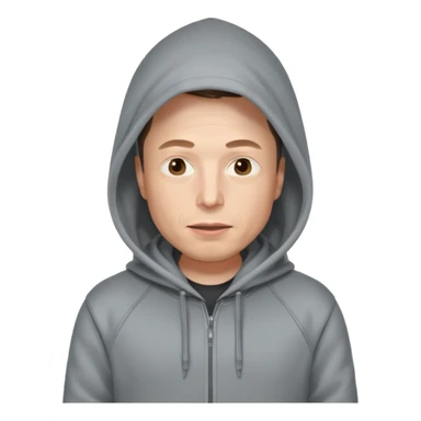 elon musk in gray hoodie full height, wear hoodie hat sticker