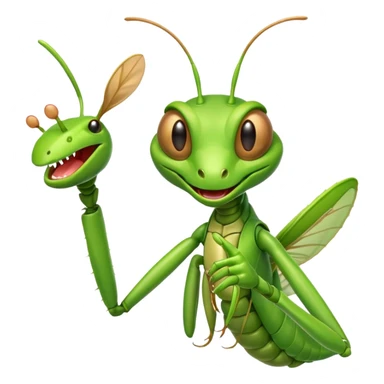 A happy praying mantis giving a thumbs up sticker