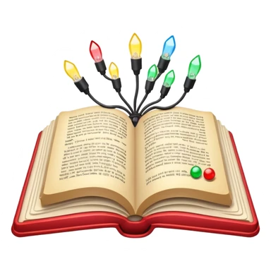 An open book with Christmas lights on the side sticker