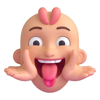happy face with tongue out, hands sideways on both sides of the face sticker