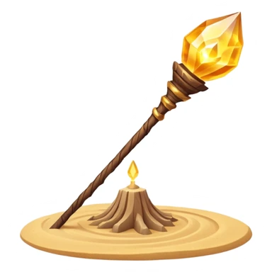 desert sand mage staff object icon, ancient wooden staff, swirling sand crystal on top, glowing golden aura, small floating sand particles, fantasy desert style, 3D cartoon, mobile game icon style, centered, clean background, soft shadow, no text, no watermark
 sticker