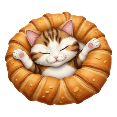 dark brown tabby and white cat in croissant position upside down with eyes closed sticker