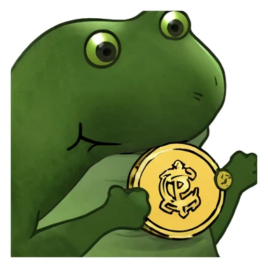 bufo frog (pepe) holding a gold coin sticker