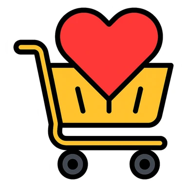 shopping cart filled with a big red heart sticker