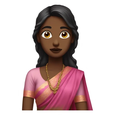 a girl with pink sari sad face blak face sticker