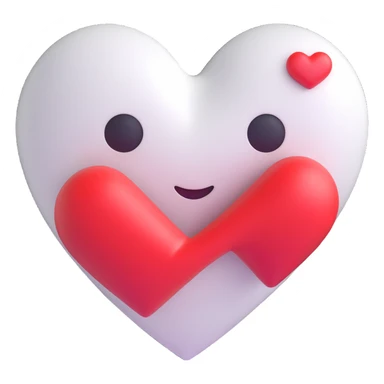 3D heart-shaped emoji, white color, Microsoft 3D Fluent style sticker