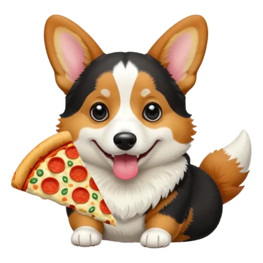 black tri-color corgi eating pizza sticker
