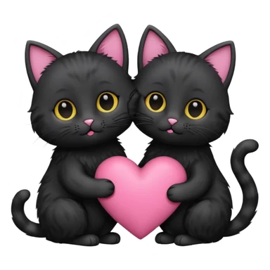 cute two black cats love, pink heart sticker