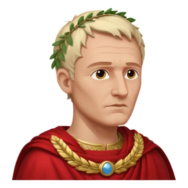 Julius Caesar emoji, side profile, laurel wreath, Roman attire, red cape sticker