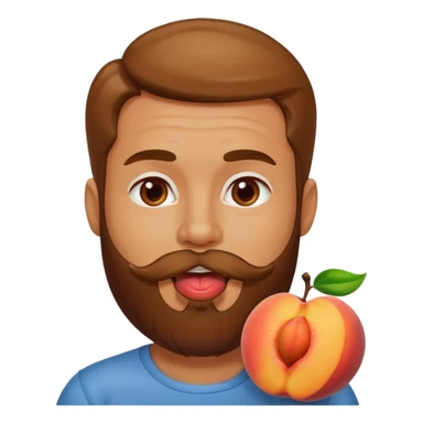 man with beard licking peach sticker