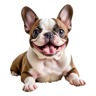 Cinematic Cute Yawning Pied French Bulldog Portrait Emoji, Head tilted with an exaggerated, endearing yawn and sleepy, squinty eyes, showcasing a unique pied fur of contrasting colors with a playful expression, simplified yet irresistibly adorable, highly detailed, glowing with a soft, cozy radiance, high shine, exuding a relaxed, humorous charm, styled with a gentle, soft glowing outline, capturing the essence of a Pied French Bulldog in a blissfully cute yawn that warms the heart! sticker