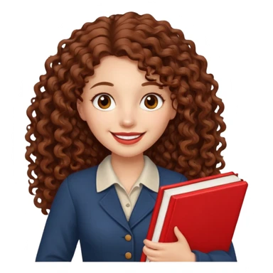 Long Hair Women with red Book, Brown curly hair, happy

 sticker