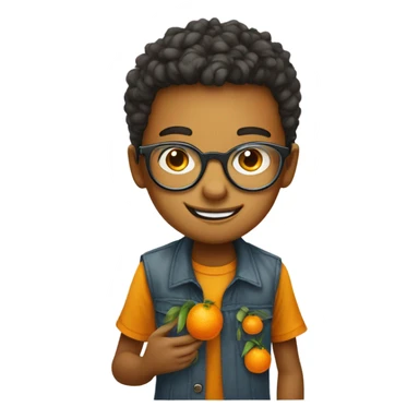 portrait of a stylish boy with mandarin oranges for chinese new year plus round metal frame specs sticker