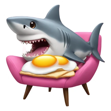 shark eating fried eggs while sitting on a pink chair sticker
