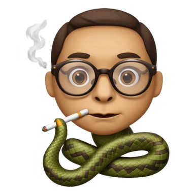 can you create a sneaky SNAKE with big glasses smoking a cigarrette - with light brown hair, with hands on her chin as if she's innocent but with a bitchy look in her eyes and cigarrette in the mouth - the emoji itself is a snake with all these characteristics sticker