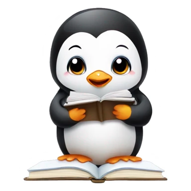 Baby cute penguin doing homework sticker
