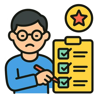 color outline icon of a perfectionist checking a checklist, precise and organized sticker
