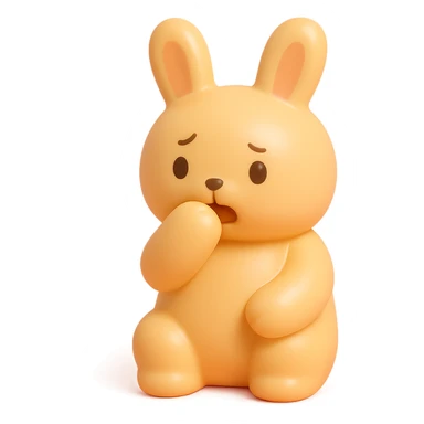 apricot bunny biting paw nervously, vinyl figure style sticker
