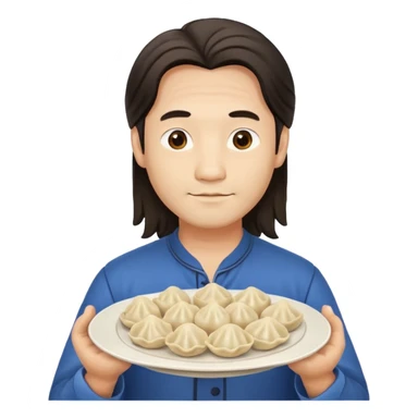 holding dumpling plate man long hair sticker