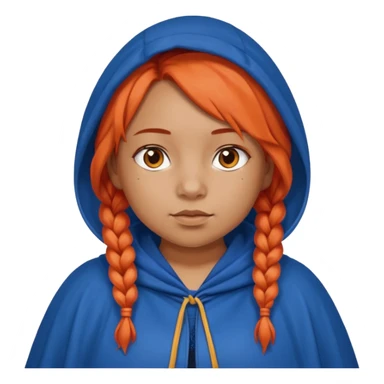 red orange braids hair girl, tan skin, fat, wear blue cloak sticker