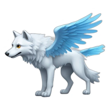 Whitelightblue wolf with wings and Hi Sighn sticker