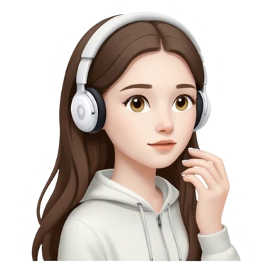  beautiful pale brunette girl with long hair listening to music in airpods sticker