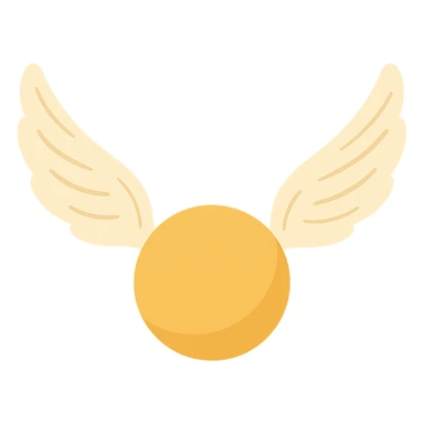 Golden Snitch, cute and simple, no outlines, color filled style. Front view, wings open and slightly forward, wings with expressive shadows and simple line texture, no background. sticker