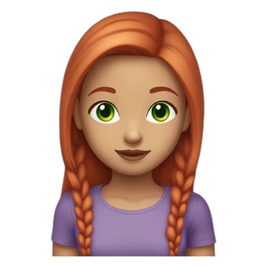 cute girl with straight long red hair (middlepart), green eyes, silver earrings and a purple shirt she ist looking fabulous sticker